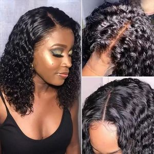 16 Inches  4x4 lace closure water wave human hair wig
